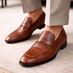 Salvatore Ferragamo Brown Leather Slip On Loafer Shoes  Mens Size 10